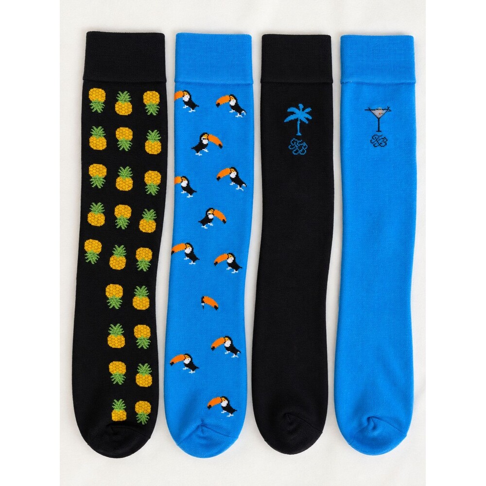 Tommy Bahama Island Time Crew Socks 4 Pack Men's Blue Black Toucan Pineapple
